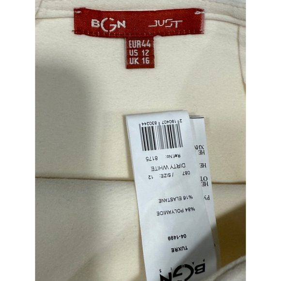 BGN Paris Just Cream White Skirt Size 12 EU 44 UK 16 Textured Yarn Fringe Hem - Picture 3 of 4